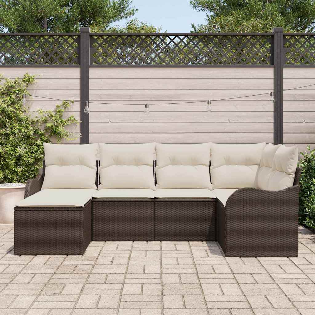 Set Divano da Giardino con cuscino 6 pcs Marrone Poly Rattan - immagine 3