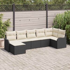 Set Divano da Giardino con cuscino 7 pcs Nero Poly Rattan