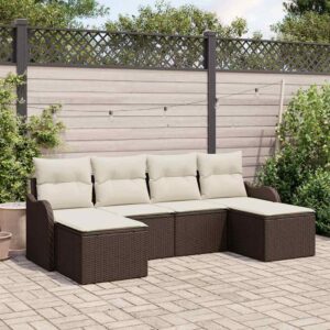 Set Divano da Giardino con cuscino 6 pcs Marrone Poly Rattan