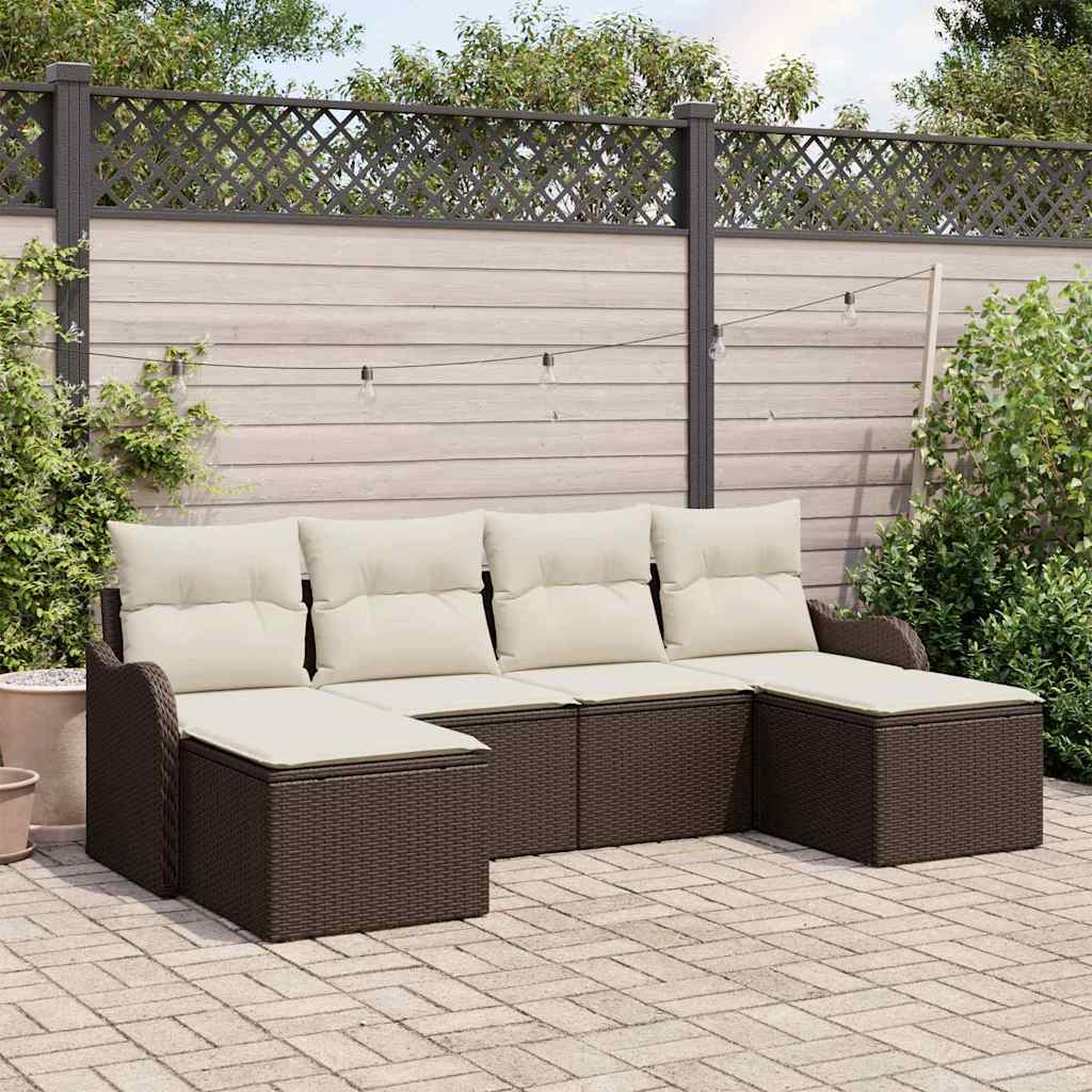 Set Divano da Giardino con cuscino 6 pcs Marrone Poly Rattan