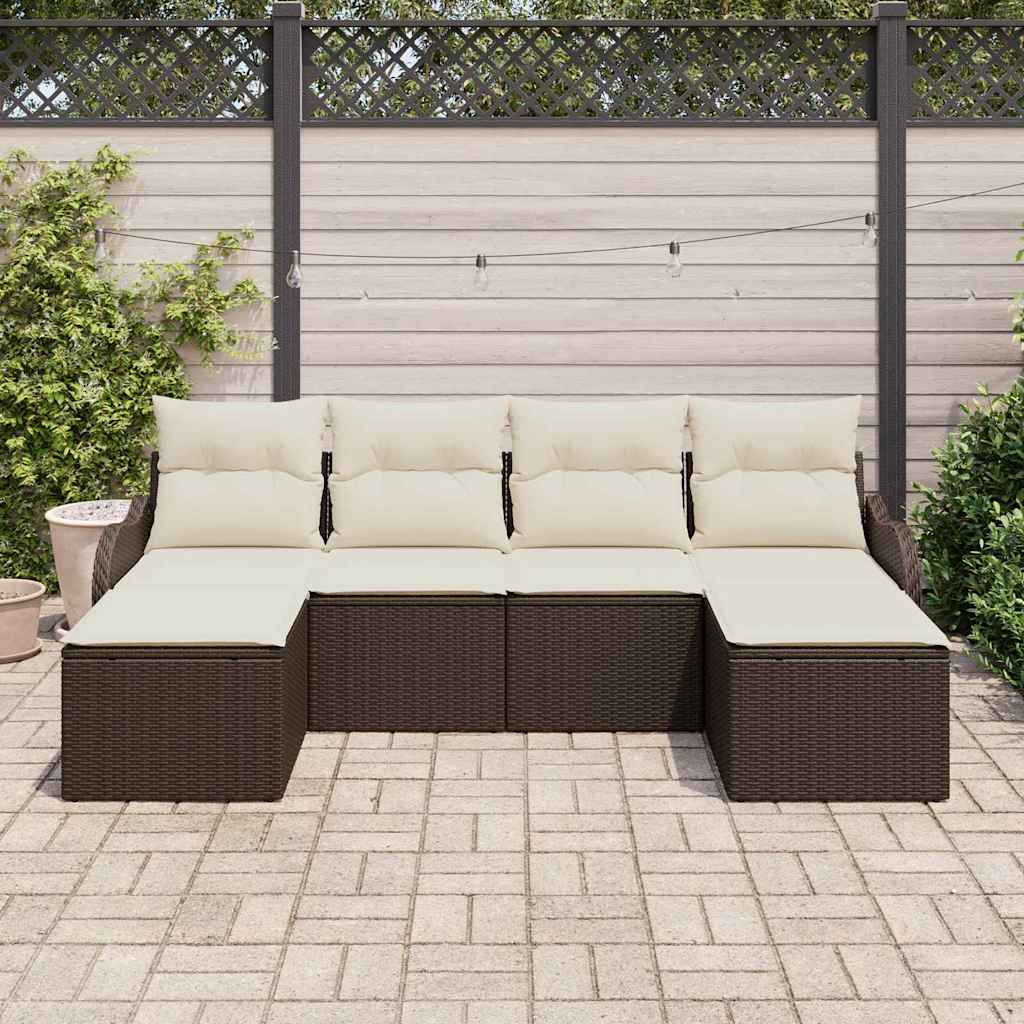 Set Divano da Giardino con cuscino 6 pcs Marrone Poly Rattan - immagine 3