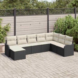 Set Divano da Giardino con cuscino 8 pcs Nero Poly Rattan