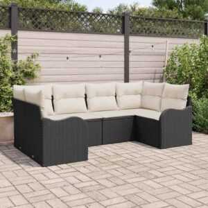 Set Divano da Giardino con cuscino 6 pcs Nero Poly Rattan