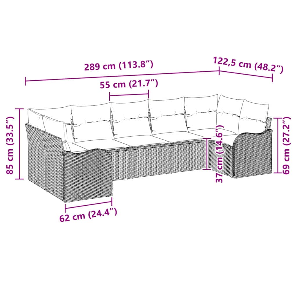 Set Divano da Giardino 7 pcs Grigio chiaro Poly Rattan - immagine 8