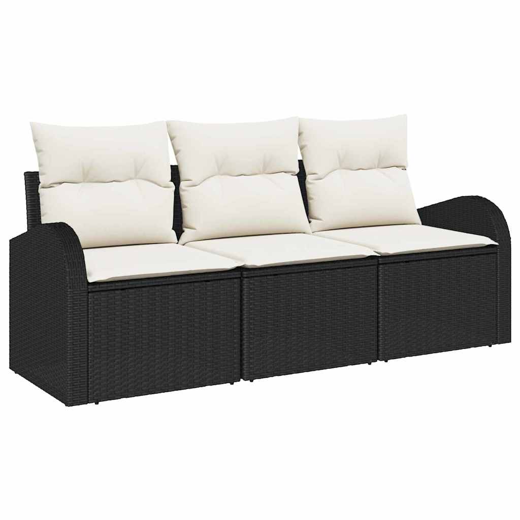 Set Divano da Giardino con cuscino 3 pcs Nero Poly Rattan - immagine 2