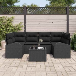 Set Divano da Giardino 7 pcs Nero 55 x 55 x 37 cm Poly Rattan