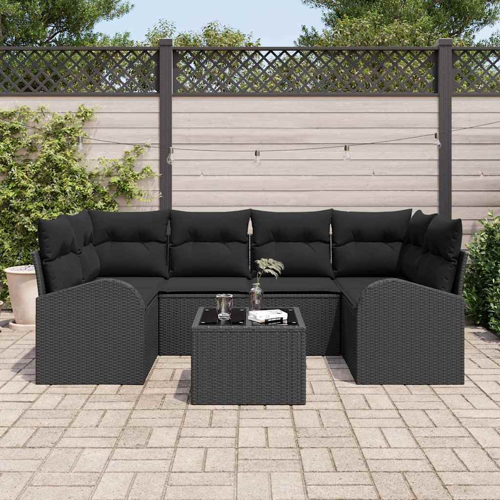 Set Divano da Giardino 7 pcs Nero 55 x 55 x 37 cm Poly Rattan