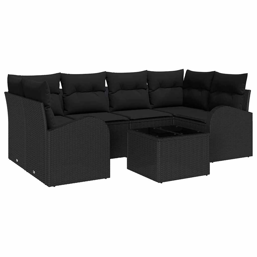 Set Divano da Giardino 7 pcs Nero 55 x 55 x 37 cm Poly Rattan - immagine 2