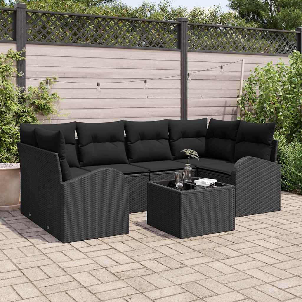 Set Divano da Giardino 7 pcs Nero 55 x 55 x 37 cm Poly Rattan - immagine 3