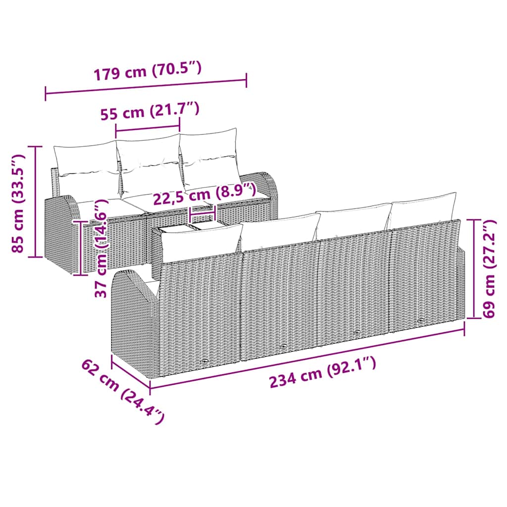 Set Divano da Giardino 8 pcs Nero 55 x 55 x 37 cm polyrattan - immagine 8