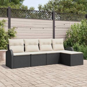 Set Divano da Giardino con cuscino 5 pcs Nero Poly Rattan