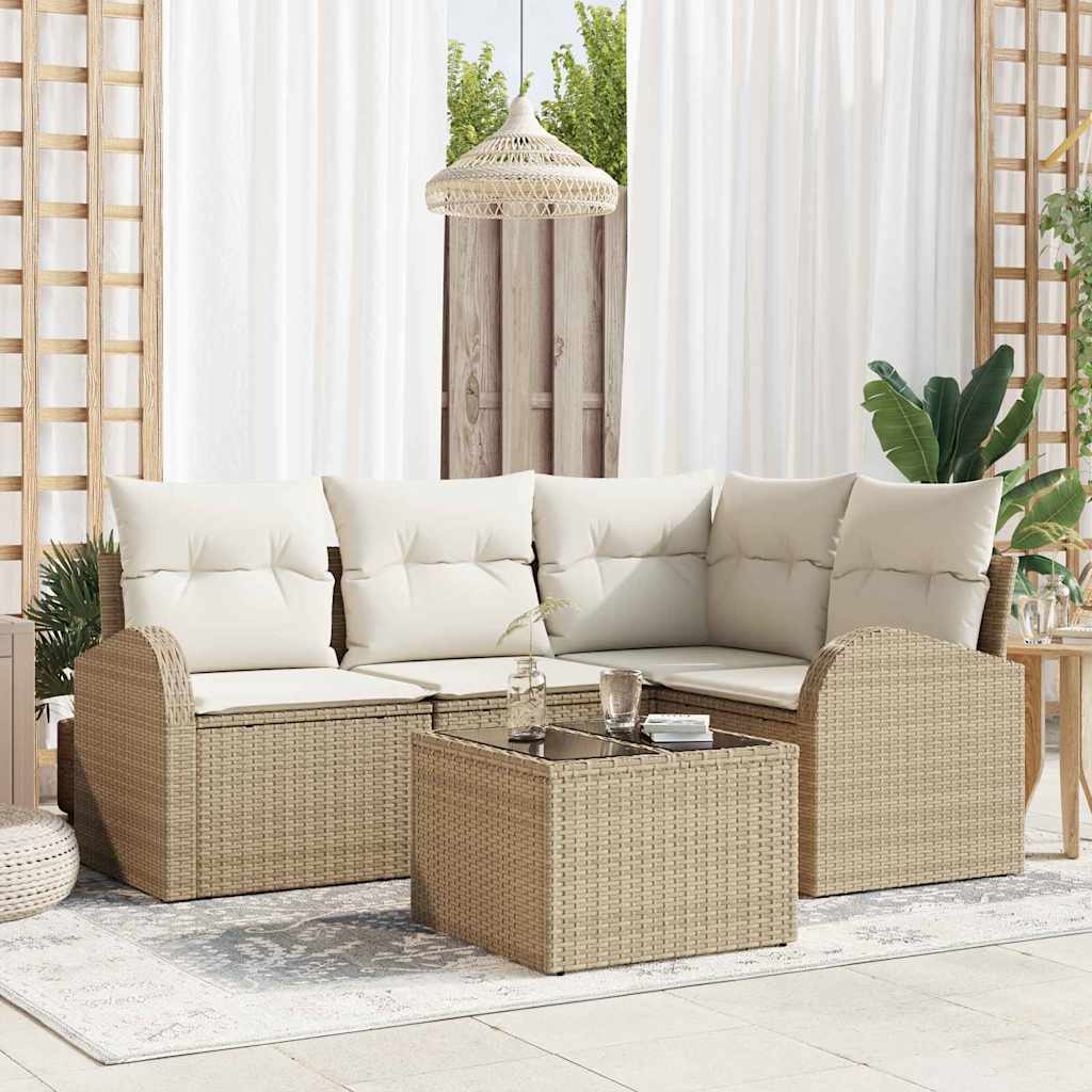 Set Divano da Giardino con cuscino 5 pcs Beige Poly Rattan