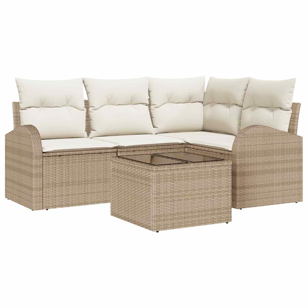 Set Divano da Giardino con cuscino 5 pcs Beige Poly Rattan - immagine 2
