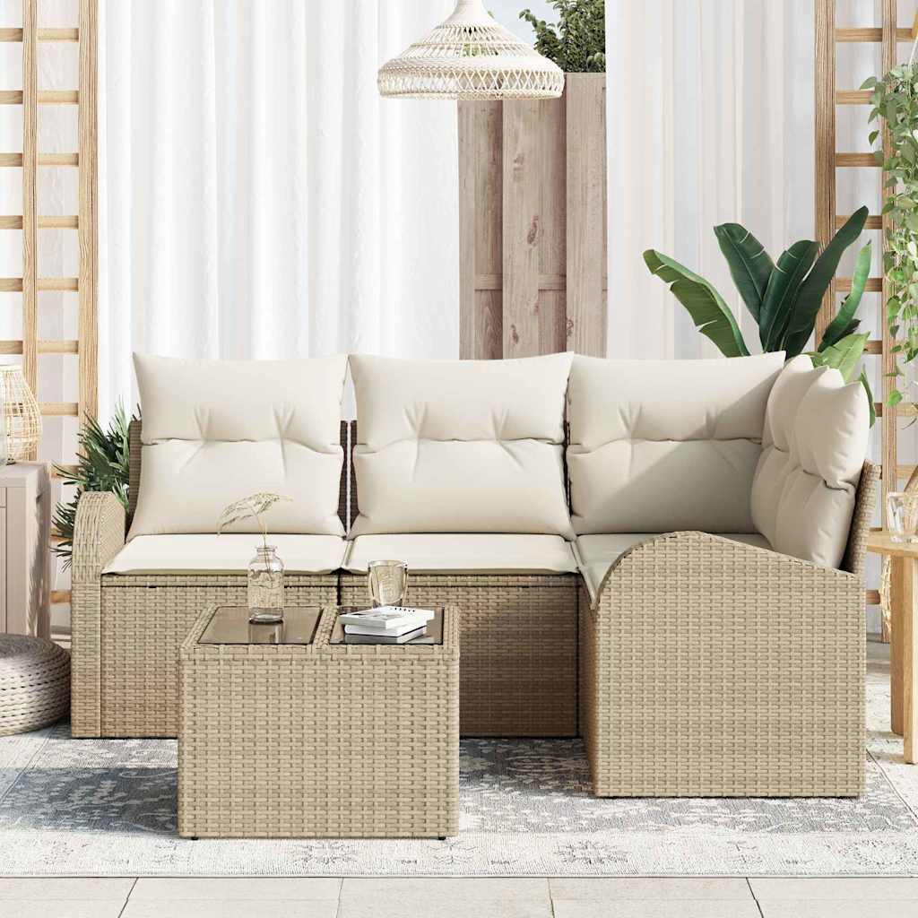 Set Divano da Giardino con cuscino 5 pcs Beige Poly Rattan - immagine 3