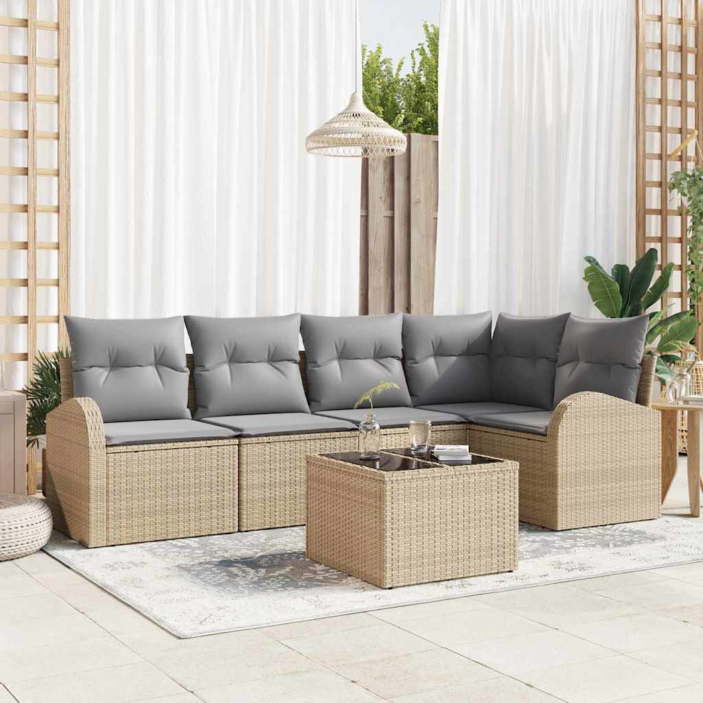 Set Divano da Giardino con cuscino 6 pcs Beige Poly Rattan