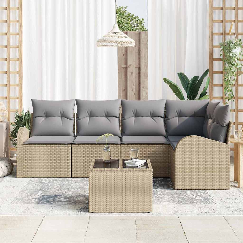 Set Divano da Giardino con cuscino 6 pcs Beige Poly Rattan - immagine 3