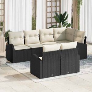 Set Divano da Giardino con cuscino 7 pcs Nero Poly Rattan
