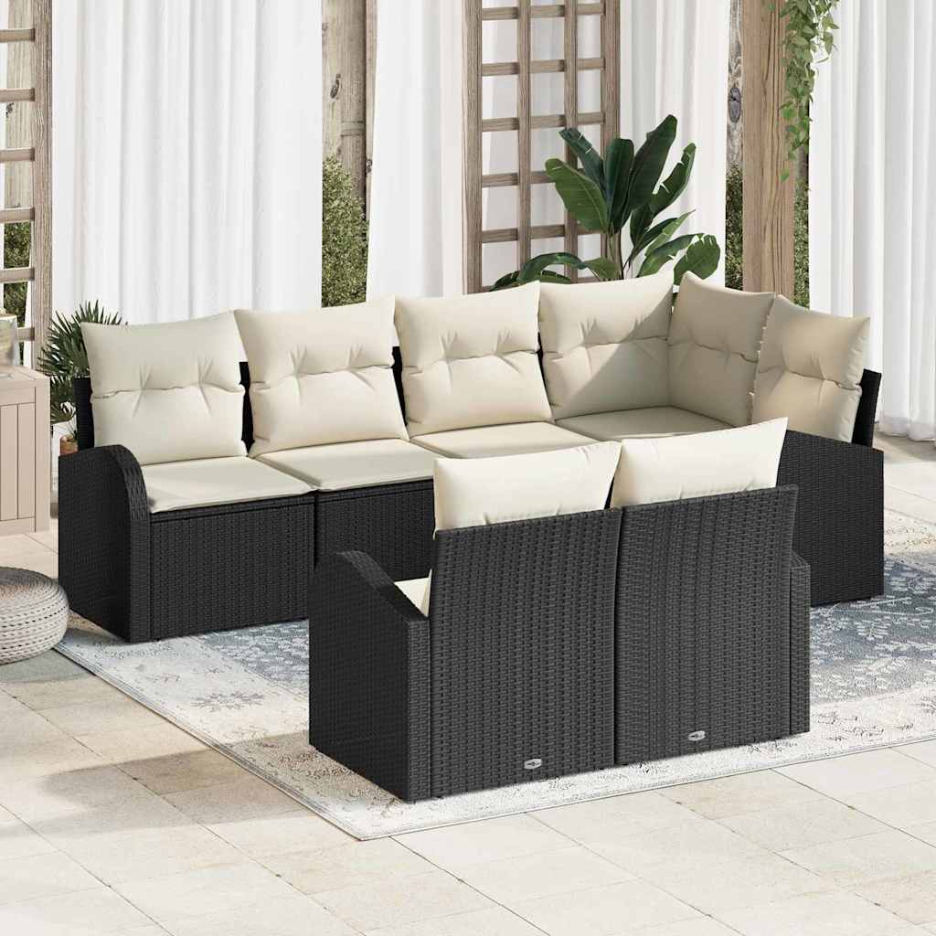 Set Divano da Giardino con cuscino 7 pcs Nero Poly Rattan