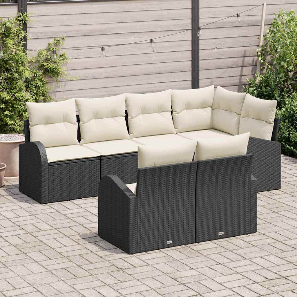 Set Divano da Giardino con cuscino 7 pcs Nero Poly Rattan - immagine 3