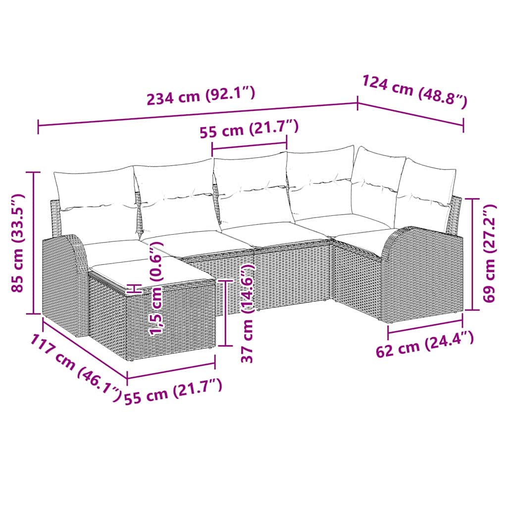 Set Divano da Giardino con cuscino Nero Poly Rattan - immagine 9