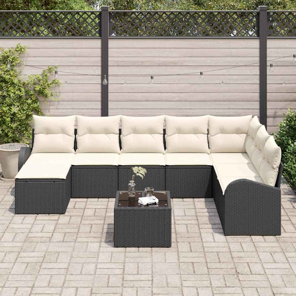 Set Divano da Giardino con cuscino 9 pcs Nero Poly Rattan - immagine 3