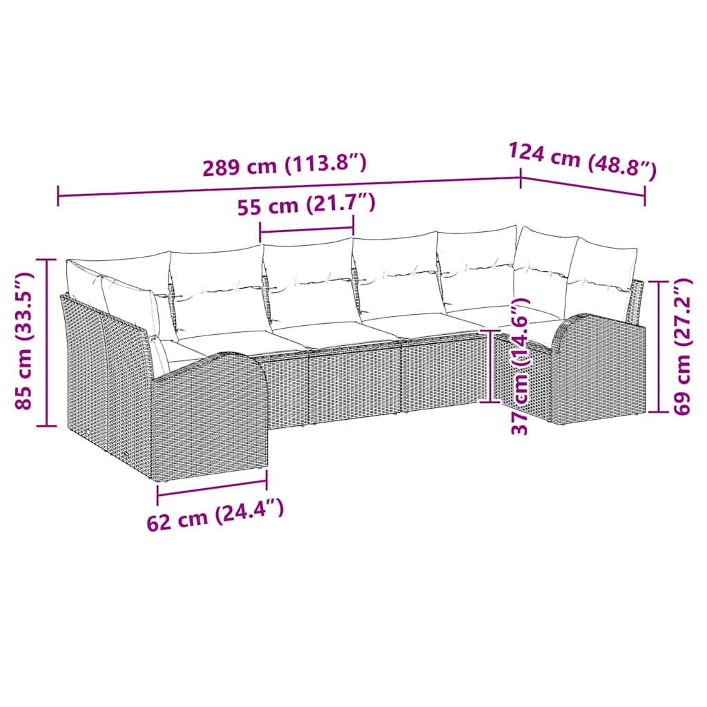 Set Divano da Giardino 7 pcs Nero Poly Rattan - immagine 8