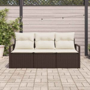 Set Divano da Giardino 3 pcs Marrone Poly Rattan