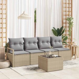 Set Divano da Giardino 5 pcs Beige e grigio 55 x 55 x 37 cm