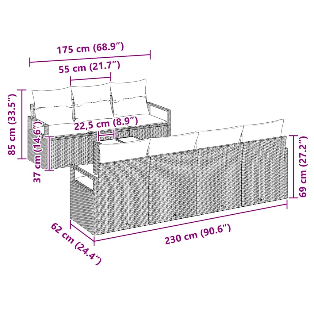 Set Divano da Giardino 8 pcs Grigio 55 x 55 x 37 cm polyrattan - immagine 8