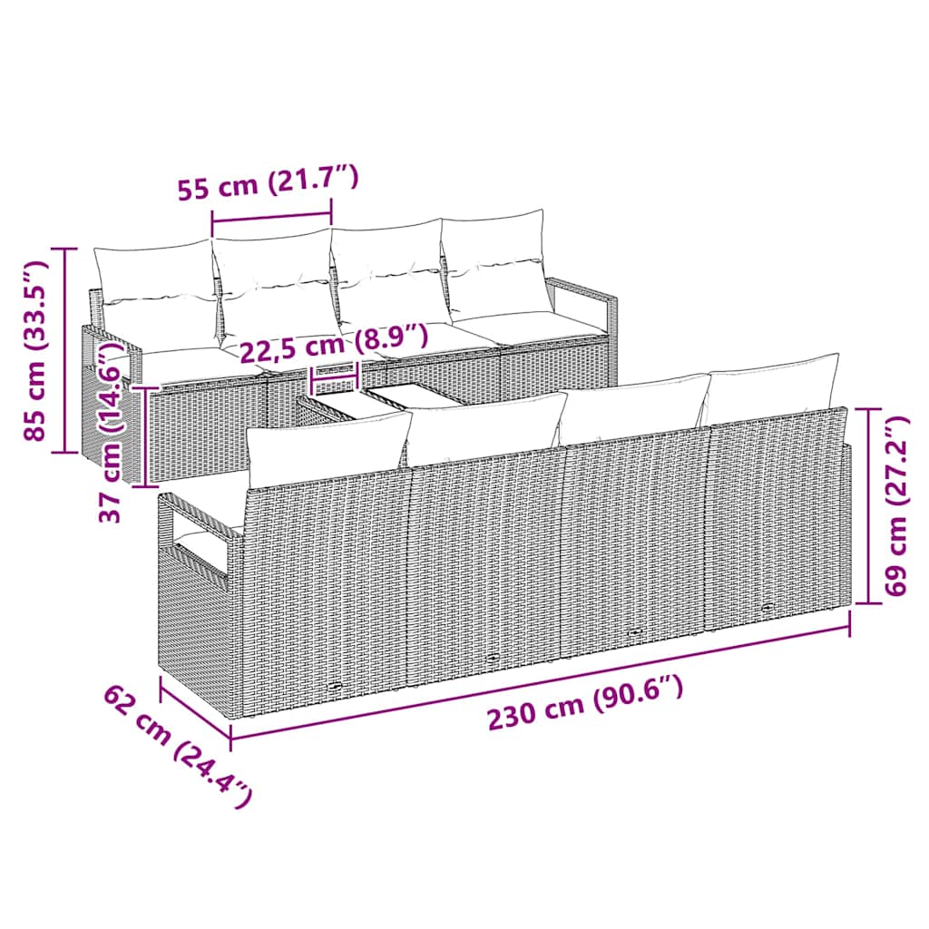 Set di divani 7 pcs Grigio polyrattan - immagine 8