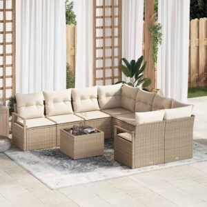 Set Divano da Giardino 9 pcs Beige e Crema 55 x 55 x 37 cm