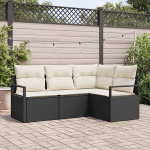 Set Divano da Giardino 4 pcs Nero Poly Rattan