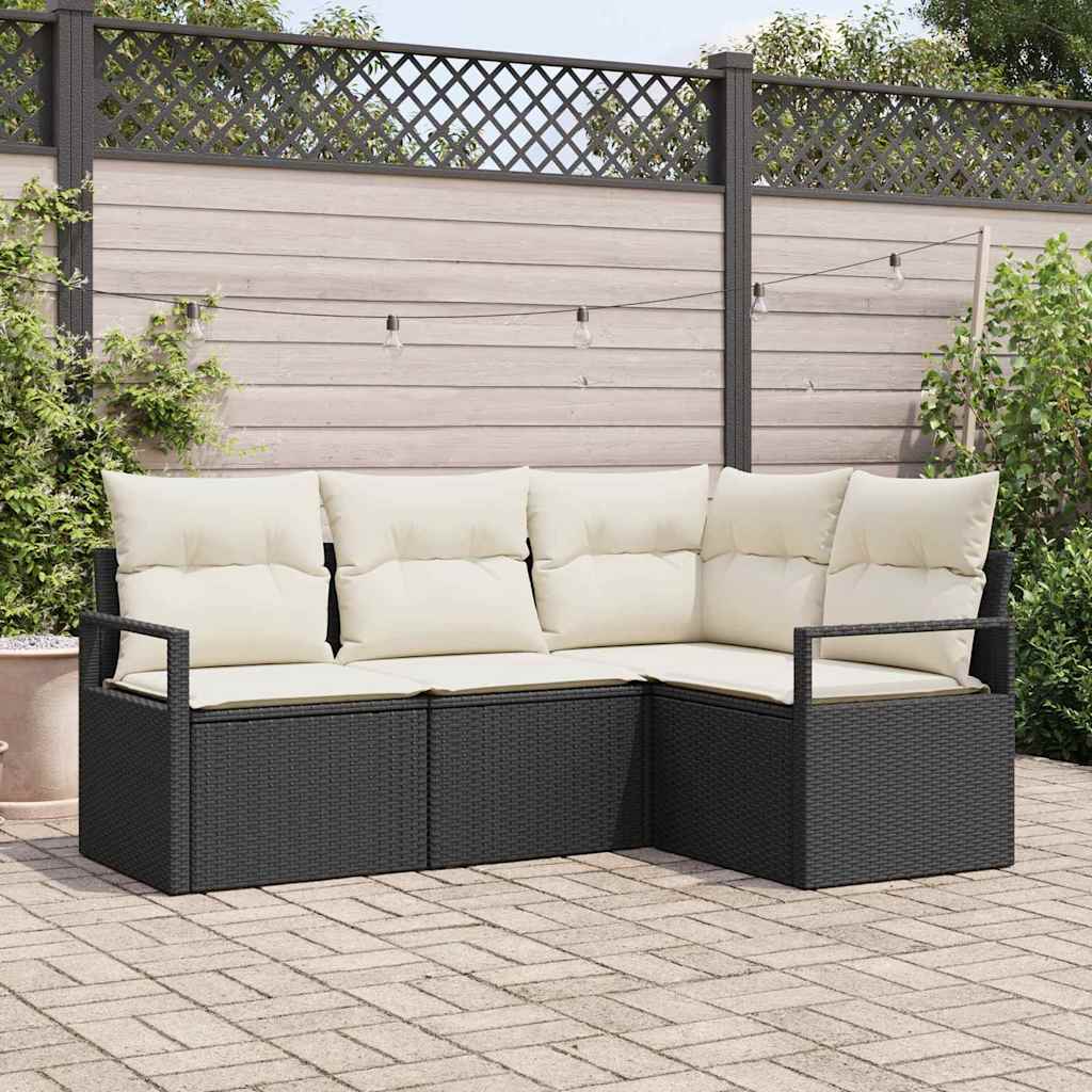 Set Divano da Giardino 4 pcs Nero Poly Rattan