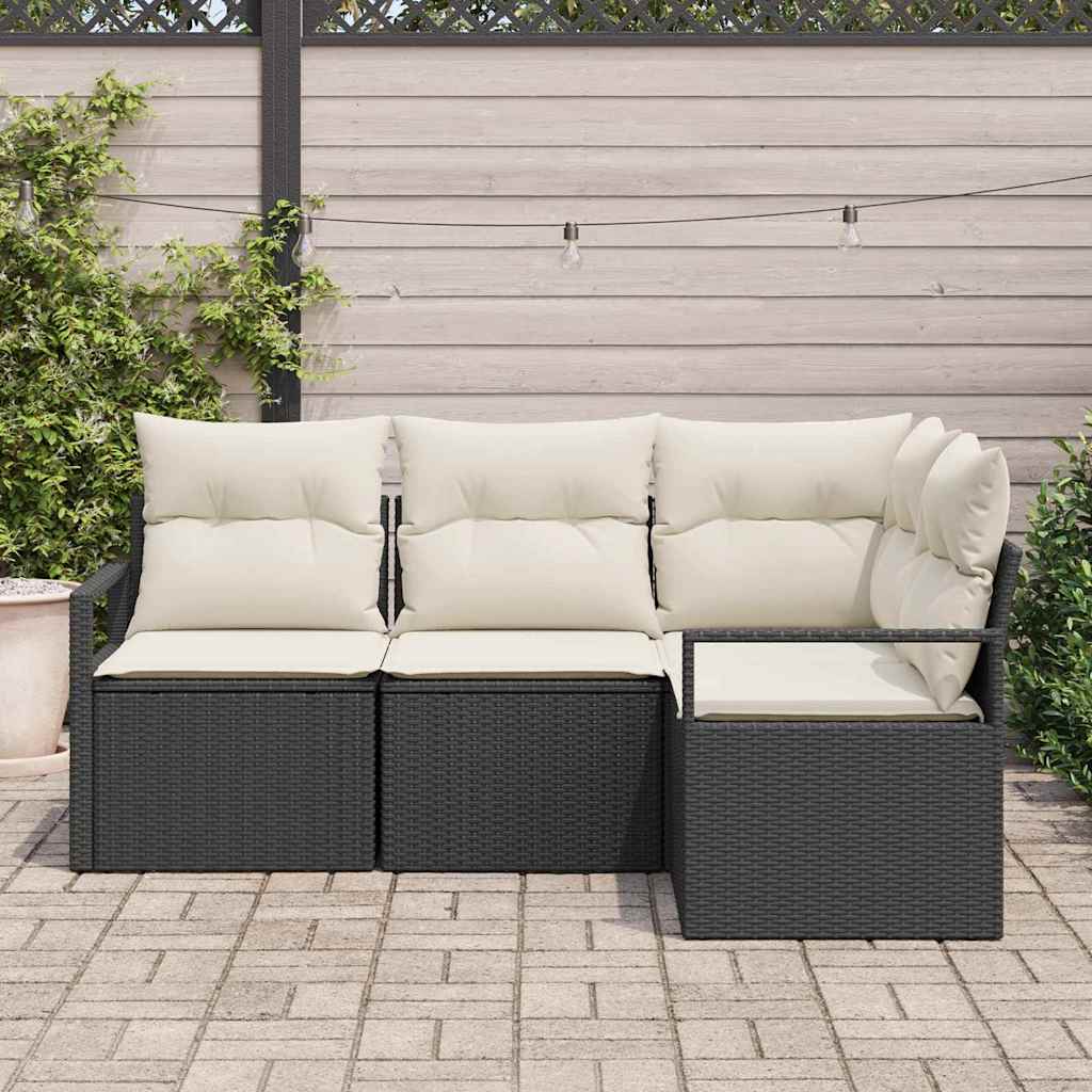 Set Divano da Giardino 4 pcs Nero Poly Rattan - immagine 3