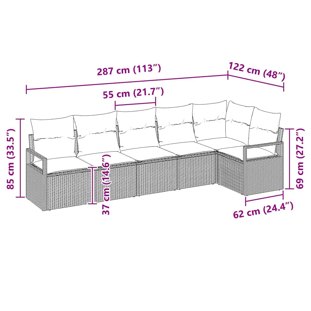 Set di divani 6 pcs Nero polyrattan - immagine 8