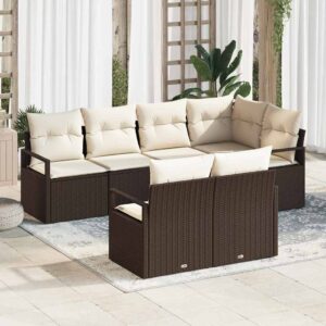 Set Divano da Giardino 7 pcs Marrone Poly Rattan