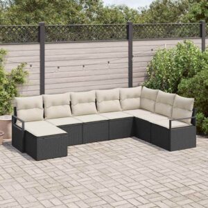Set Divano da Giardino 8 pcs Nero Poly Rattan