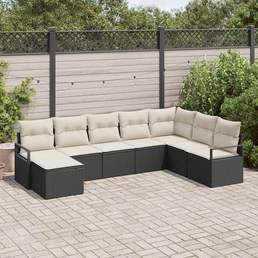 Set Divano da Giardino 8 pcs Nero Poly Rattan