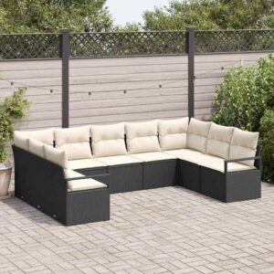 Set Divano da Giardino 9 pcs Nero Poly Rattan