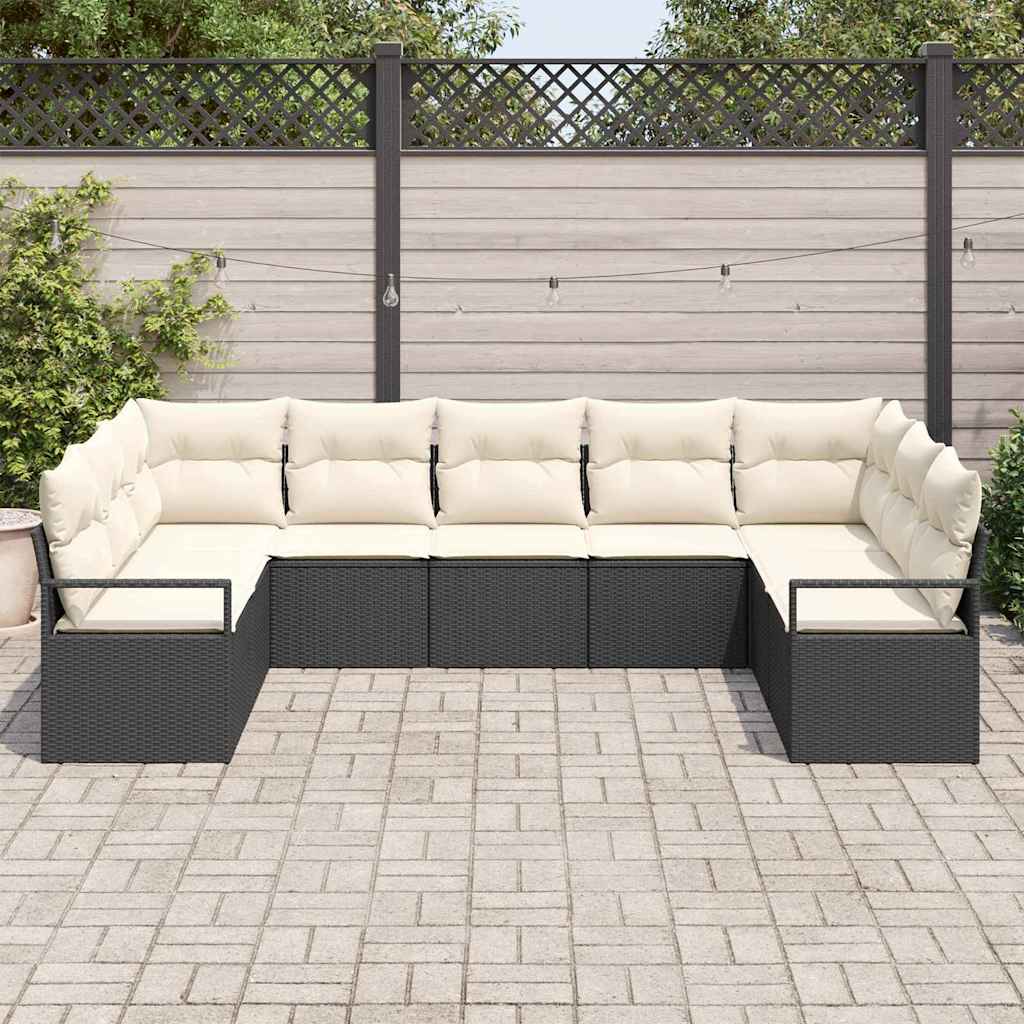 Set Divano da Giardino 9 pcs Nero Poly Rattan - immagine 3