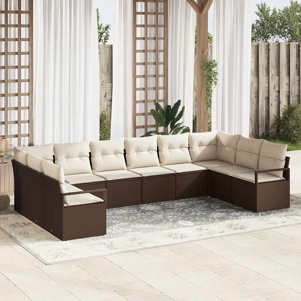 Set di divani con cuscino 10 pcs Marrone polyrattan