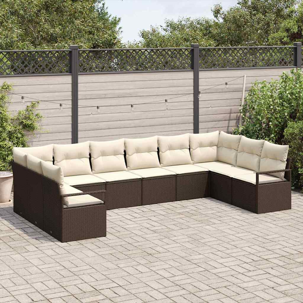 Set di divani con cuscino 10 pcs Marrone polyrattan - immagine 3