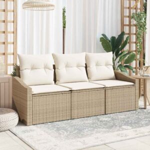 Set Divano da Giardino 3 pcs Beige Poly Rattan