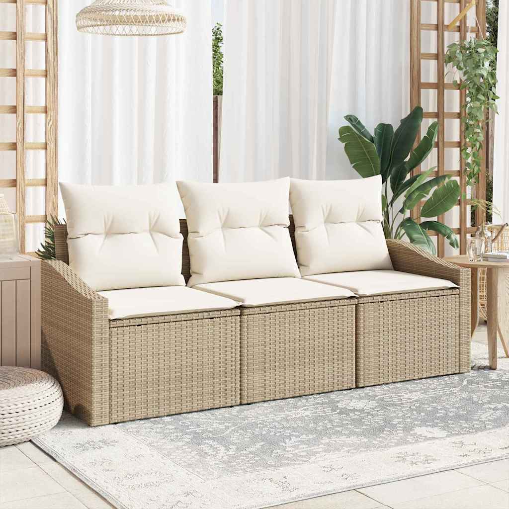 Set Divano da Giardino 3 pcs Beige Poly Rattan