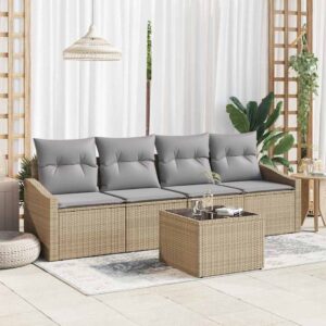 Set Divano da Giardino con cuscino 5 pcs Beige e Grigio Chiaro
