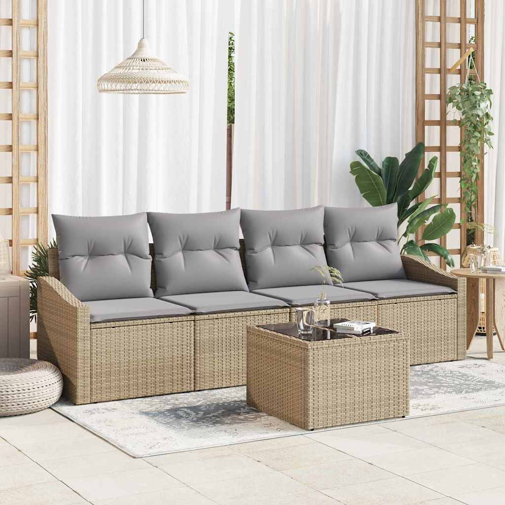 Set Divano da Giardino con cuscino 5 pcs Beige e Grigio Chiaro