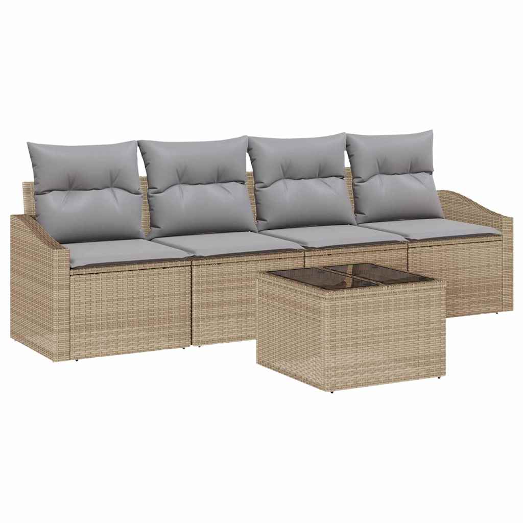 Set Divano da Giardino con cuscino 5 pcs Beige e Grigio Chiaro - immagine 2