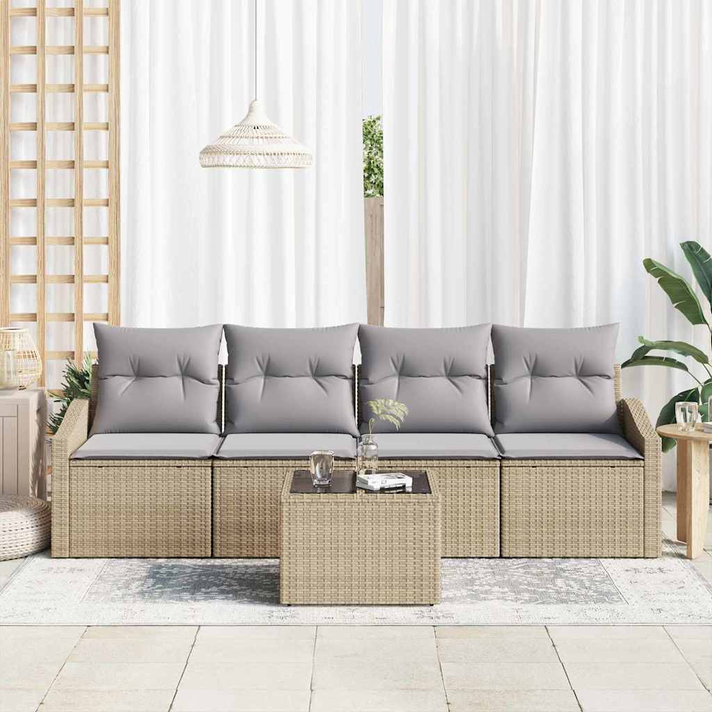 Set Divano da Giardino con cuscino 5 pcs Beige e Grigio Chiaro - immagine 3