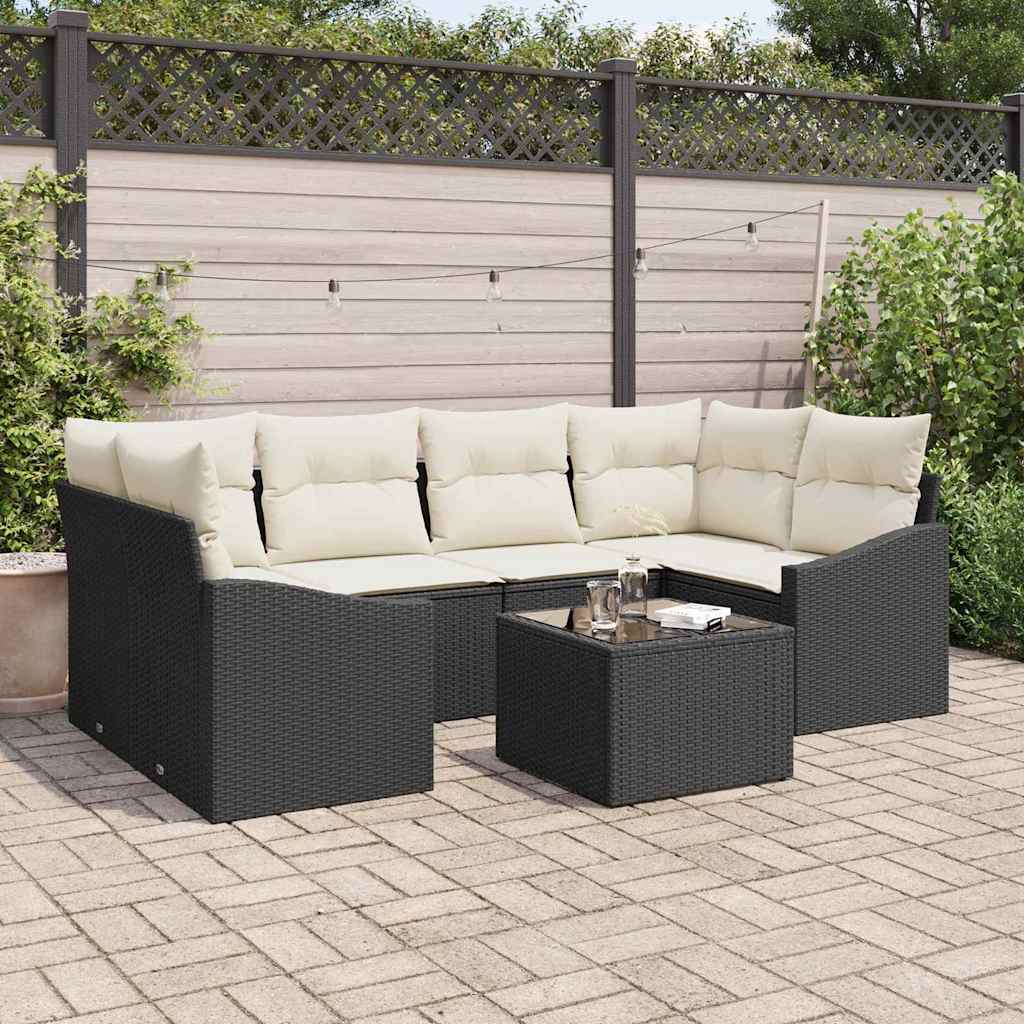 Set di divani con cuscino 7 pcs Nero e Crema polyrattan