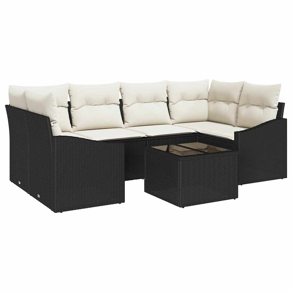 Set di divani con cuscino 7 pcs Nero e Crema polyrattan - immagine 2